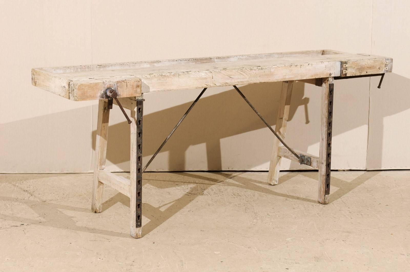 Swedish 19th Century Shop Bench Table with Adjustable Side Clamps In Good Condition In Atlanta, GA