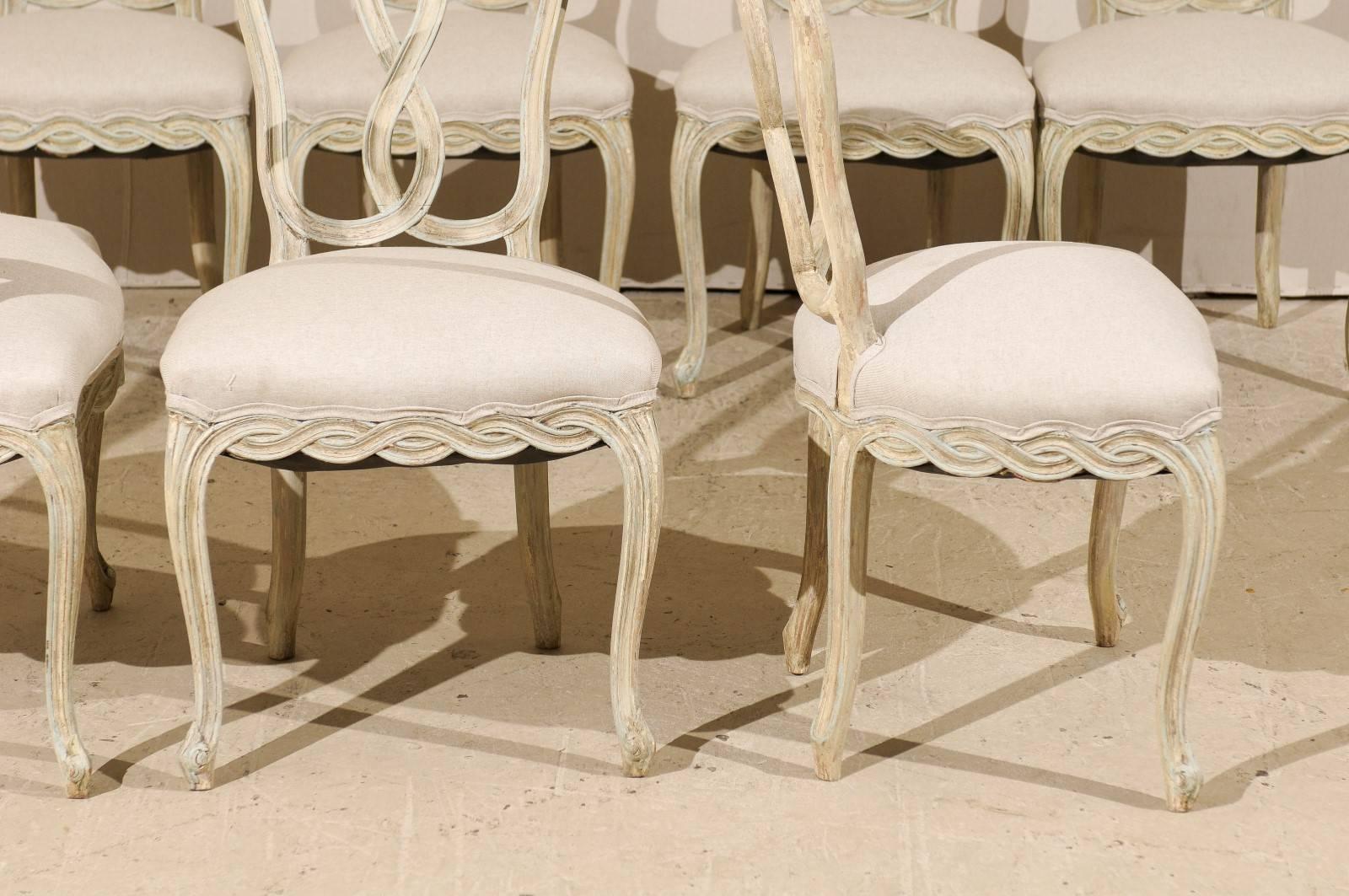 Set of Eight Italian Venetian Style Painted Wood Chairs with Ribbon Motifs 1