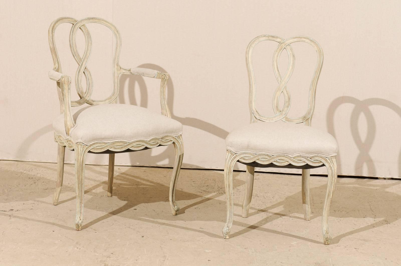 Set of Eight Italian Venetian Style Painted Wood Chairs with Ribbon Motifs 3