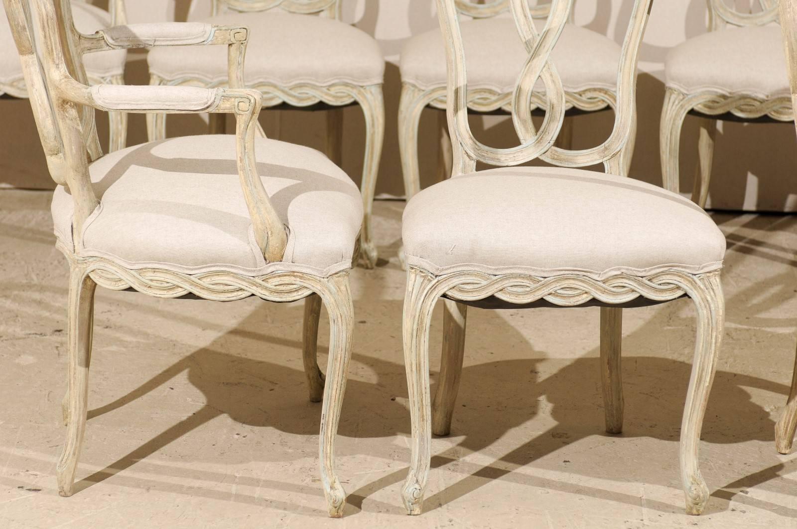 Set of Eight Italian Venetian Style Painted Wood Chairs with Ribbon Motifs 2