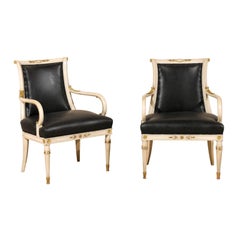 Pair of Directoire Style Fauteuils / Armchairs with Diamond Motif and Gilding