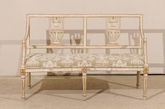 Italian 19th Century Two-Chair Back Painted Wood Sofa Bench with Stylized Urn