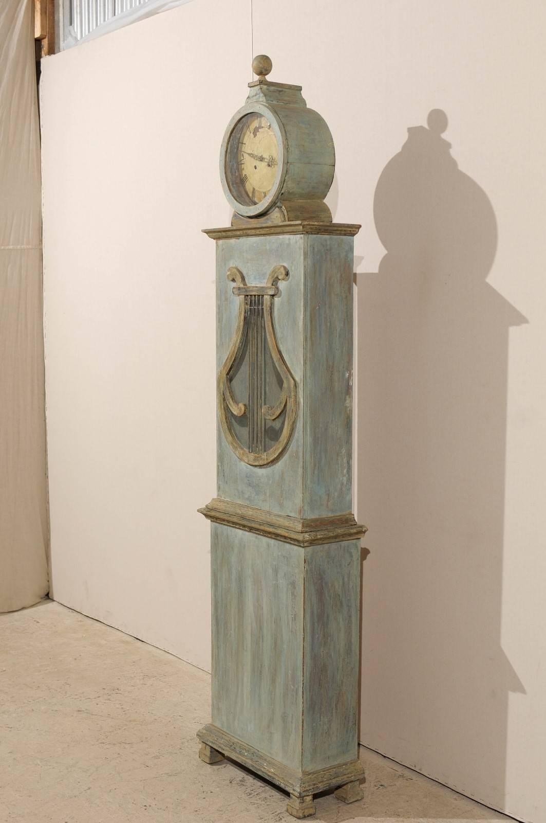 19th Century Swedish Clock with Lyre Shaped Motif, Nicely Aged Face and Round Finial