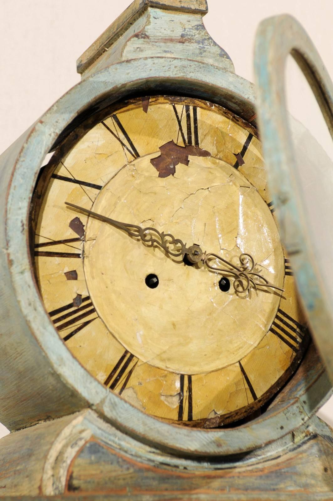Swedish Clock with Lyre Shaped Motif, Nicely Aged Face and Round Finial 1