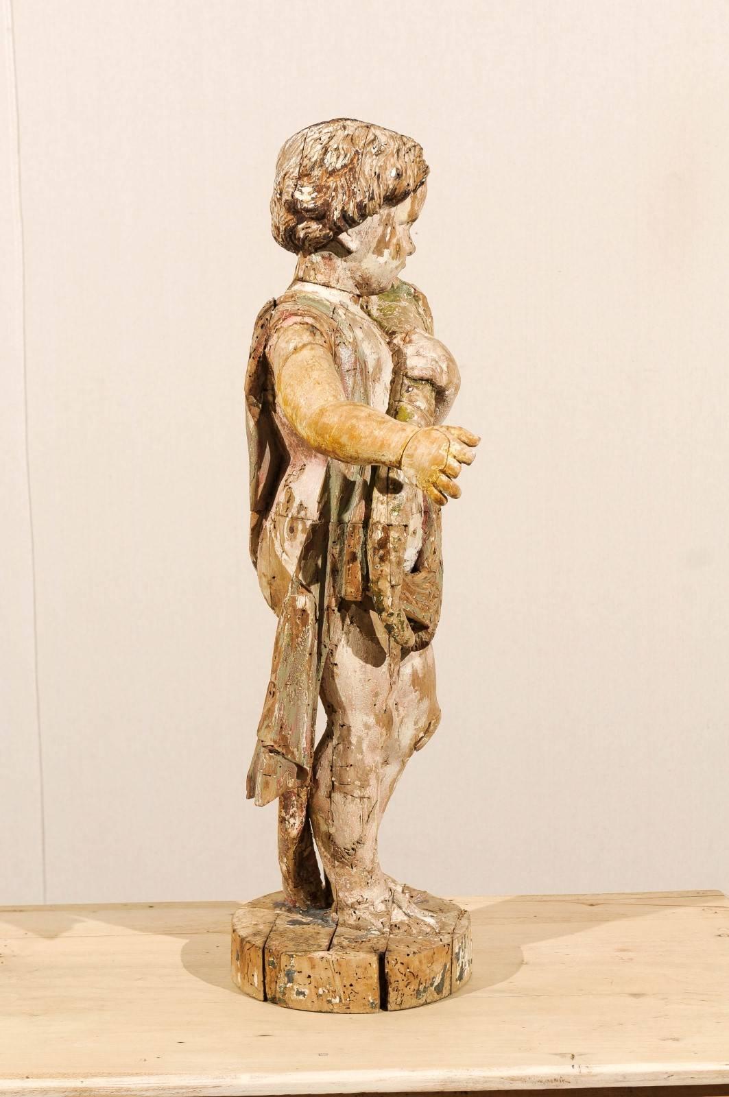 Italian 18th Century Putto/Cherub Statue Holding a Cornucopia In Good Condition In Atlanta, GA