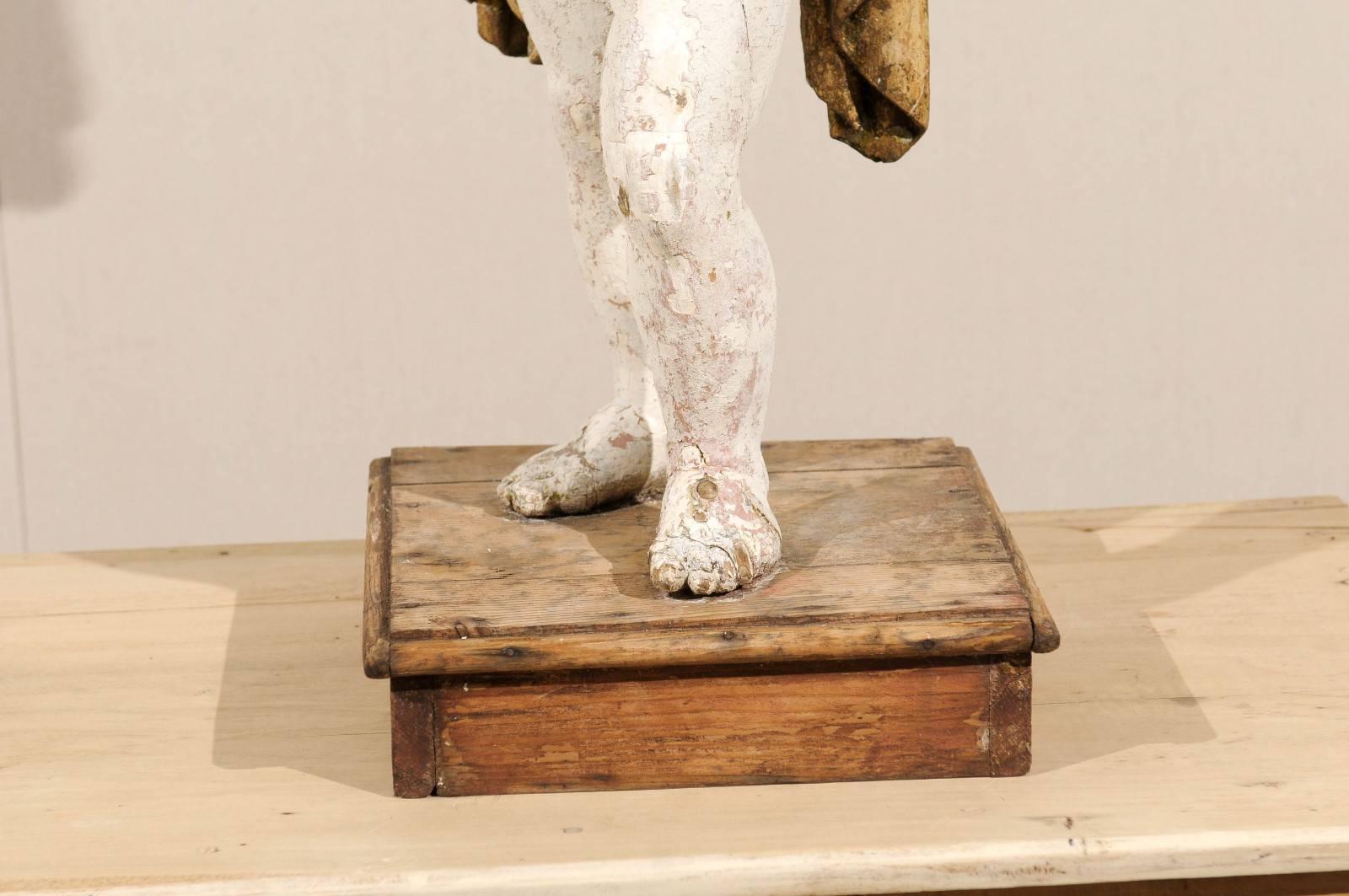 Italian 18th Century Carved Angel with Gilded Wings and Sash Raised on Wood Base 5