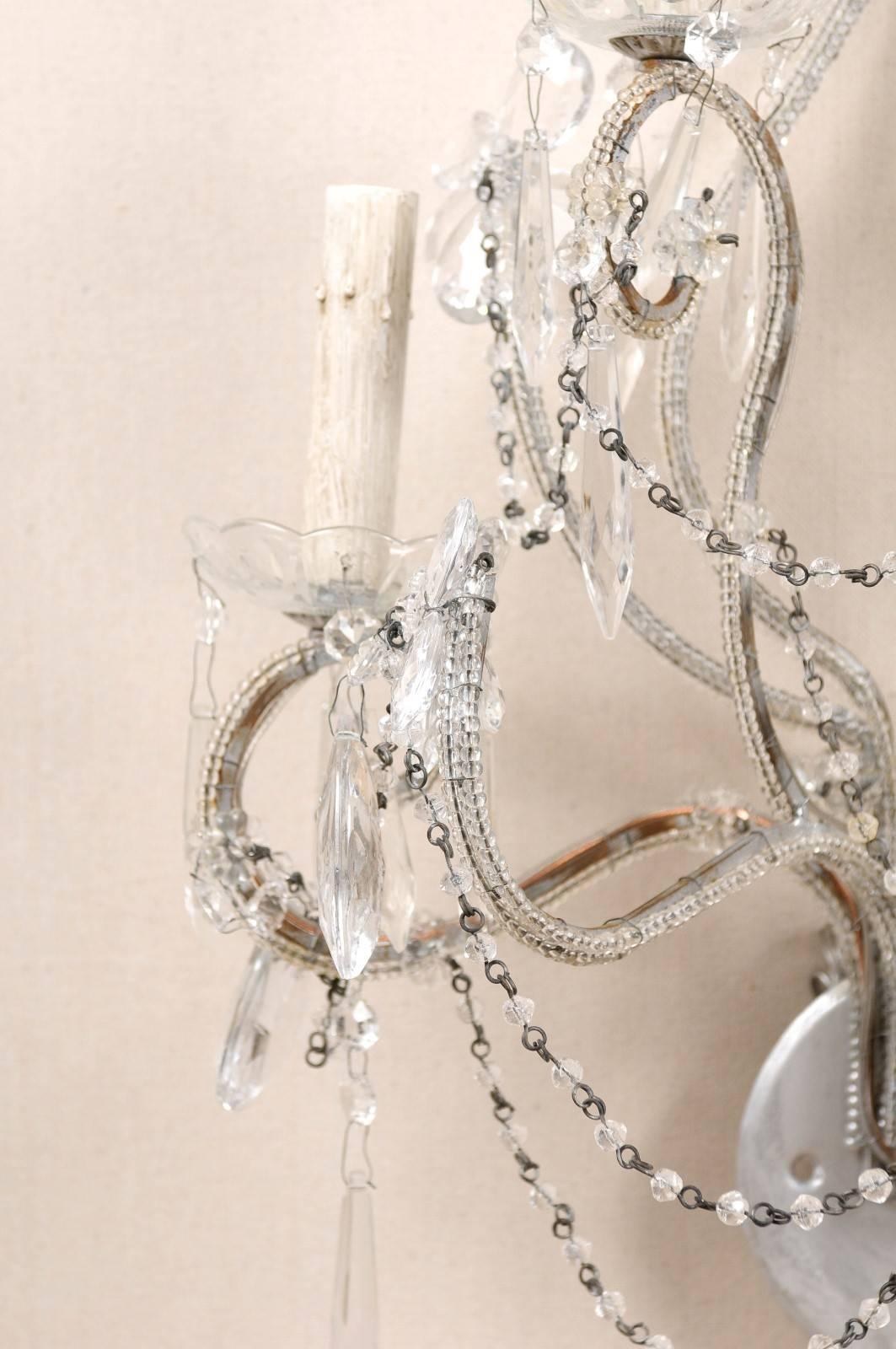 Pair of Crystal Five-Light Sconces from the Mid-20th Century with Flower Motifs 1