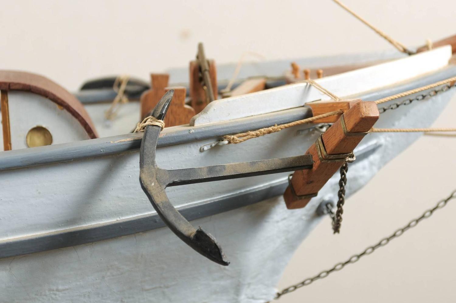 Swedish Ship Model on Stand with TwoMasts, Wooden Ketch 'or Brigantine