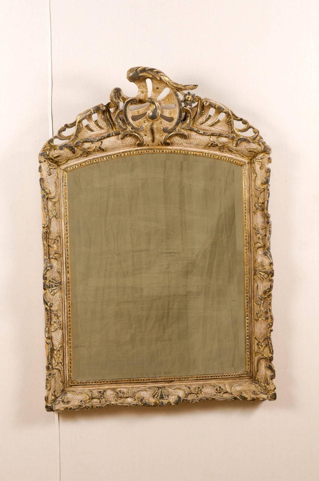 Gilt Italian Early 19th C. Rococo Style Mirror with Beautiful Pierce-Carved Crest For Sale