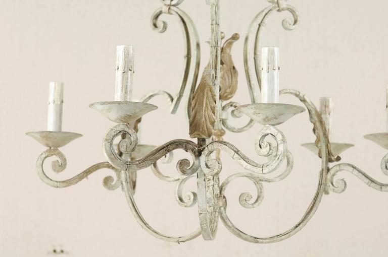 French Painted Iron 6-Light Chandelier Scrolling Armature & Acanthus Leaf Motif 2