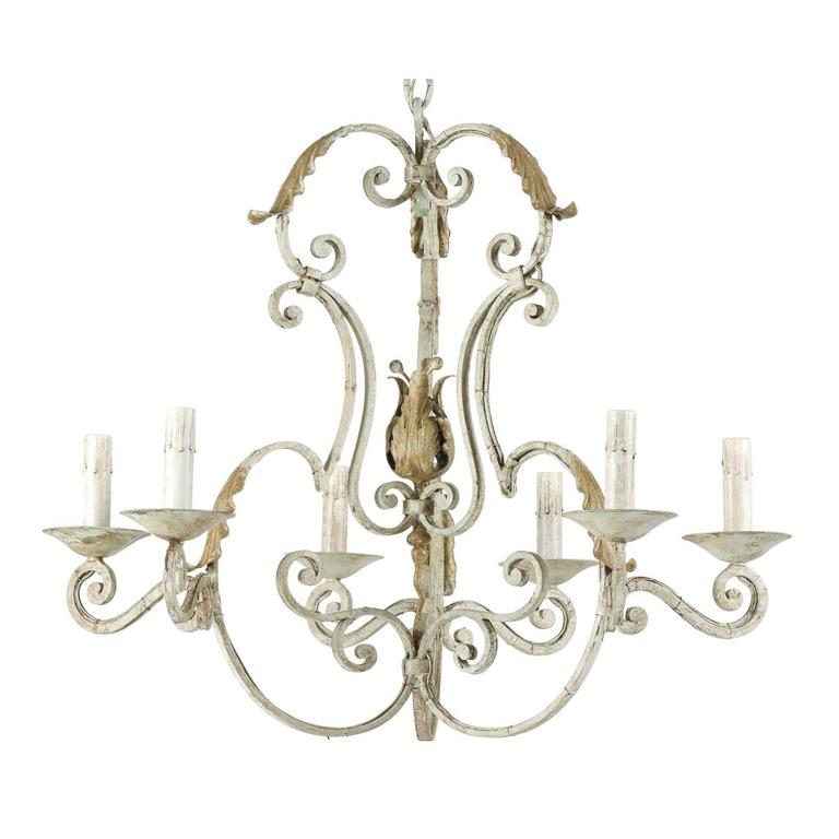 French Vintage S Scroll Iron Six Light Chandelier With Acanthus Leaf French Vintage S Scroll Iron Six Light Chandelier With Acanthus Leaf Motifs For