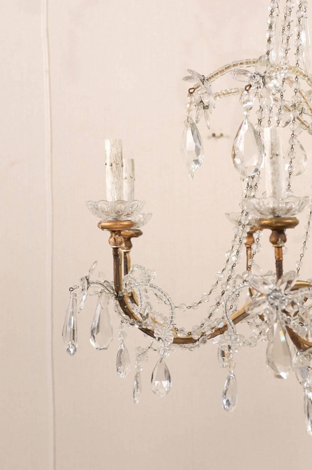 Italian Crystal and Giltwood Chandelier from the 19th Century - Gold Color In Good Condition In Atlanta, GA