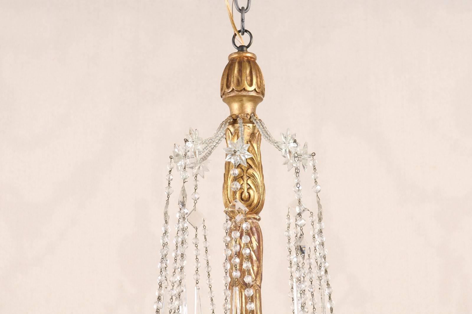 Italian Crystal and Giltwood Chandelier from the 19th Century - Gold Color 2