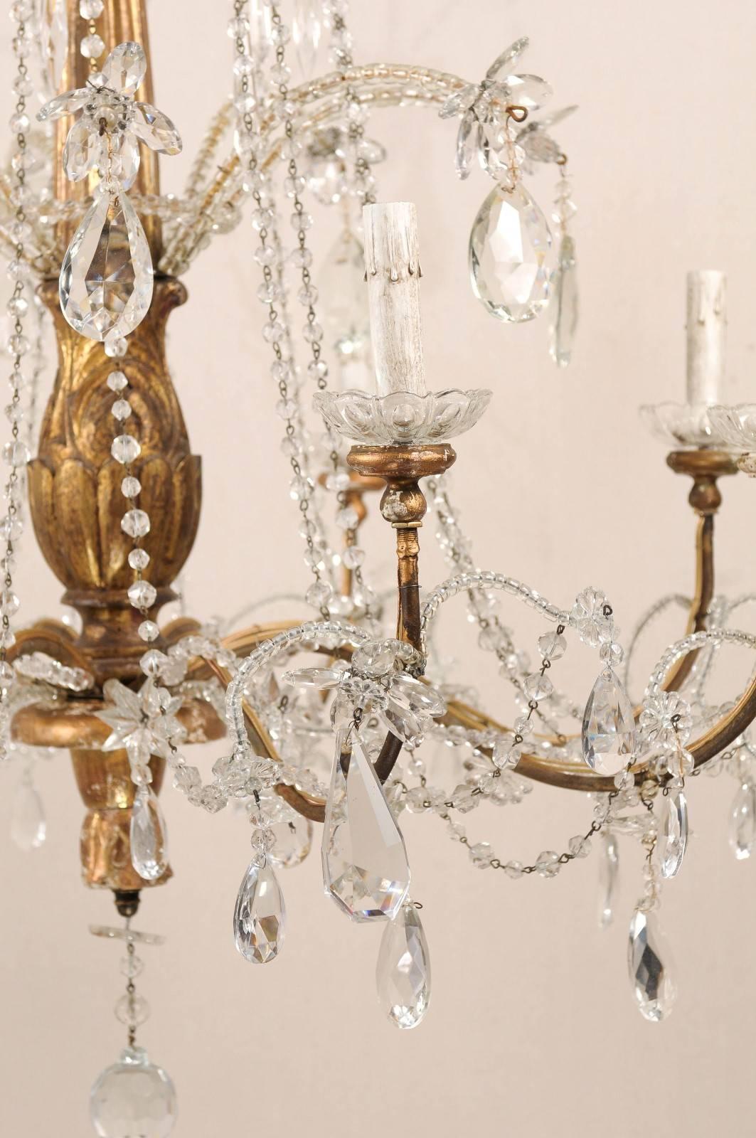 Italian Crystal and Giltwood Chandelier from the 19th Century - Gold Color 1