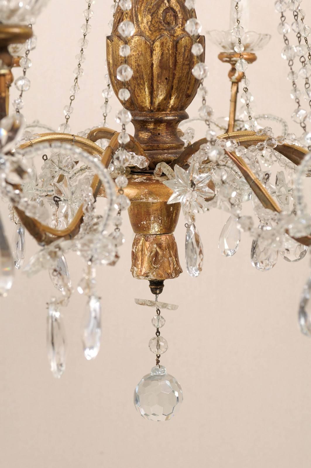 Italian Crystal and Giltwood Chandelier from the 19th Century - Gold Color 4