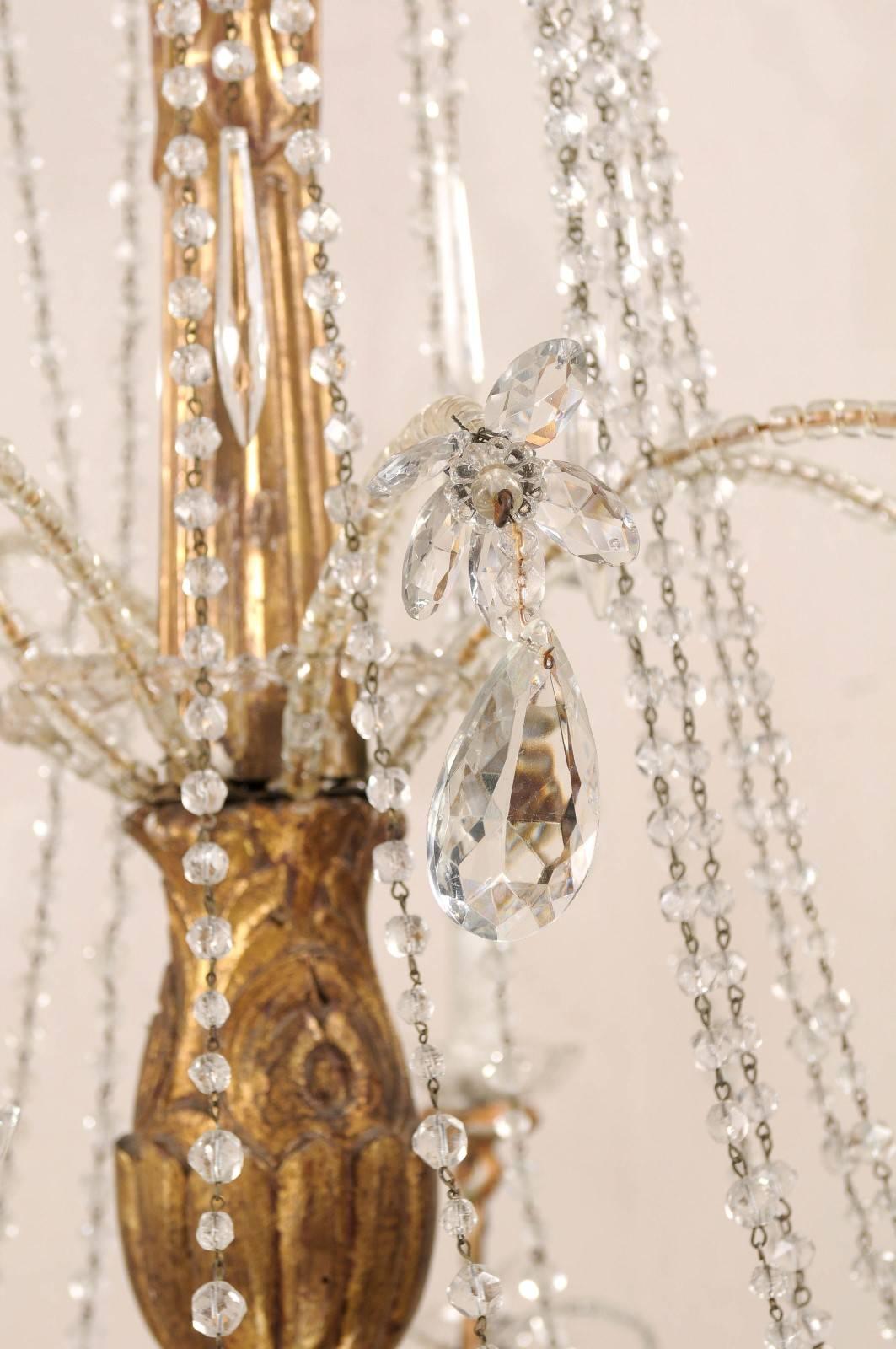Italian Crystal and Giltwood Chandelier from the 19th Century - Gold Color 3