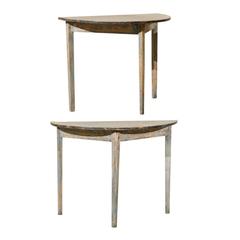 Pair of Swedish Painted Wood Demilune Tables, 19th Century