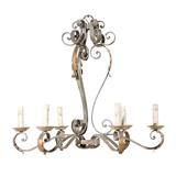 French Painted Iron Six-Light Chandelier with Gilded Acanthus Leaves