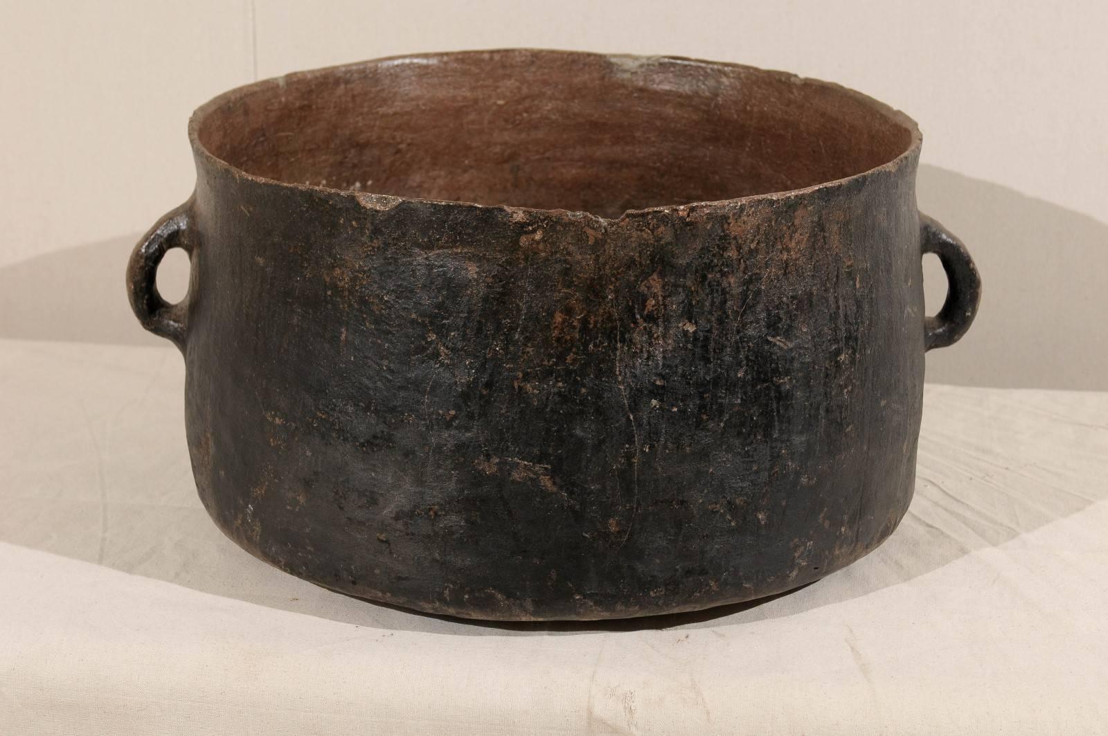 Guatemalan Spanish Colonial Pot from the Mid-19th Century, Wide Mouth and Two Handles