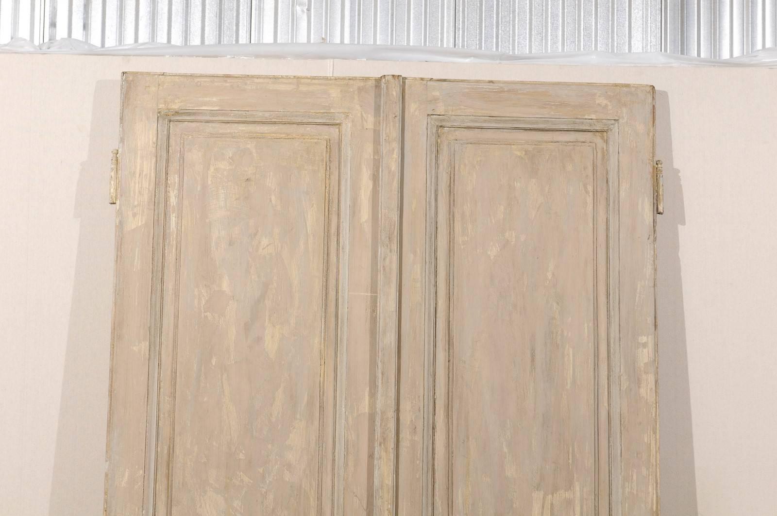 French Pair of 19th C. Three-Panel Painted Wood Doors, Approximately 8.75' Tall In Good Condition In Atlanta, GA