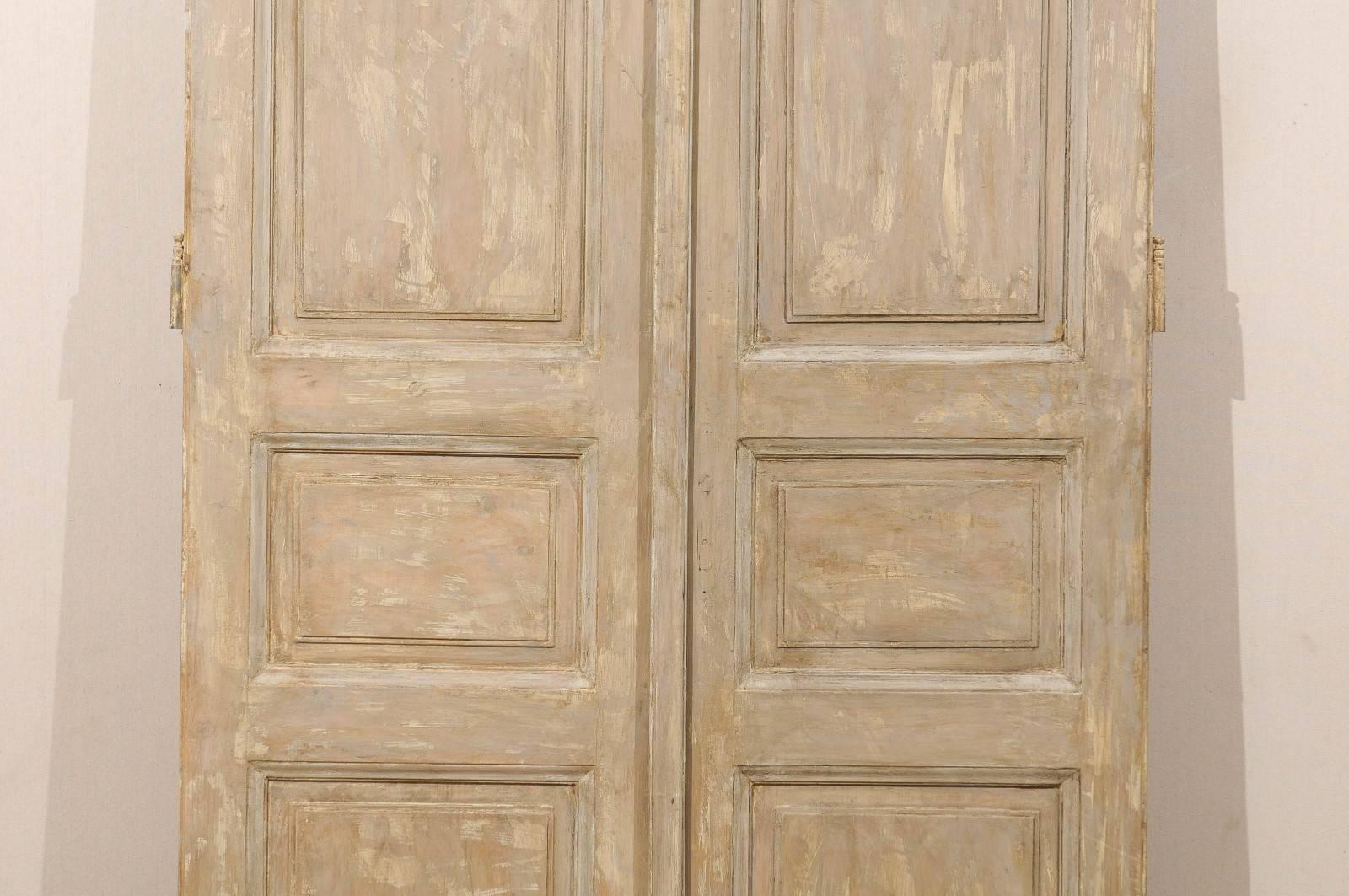 French Pair of 19th C. Three-Panel Painted Wood Doors, Approximately 8.75' Tall 1