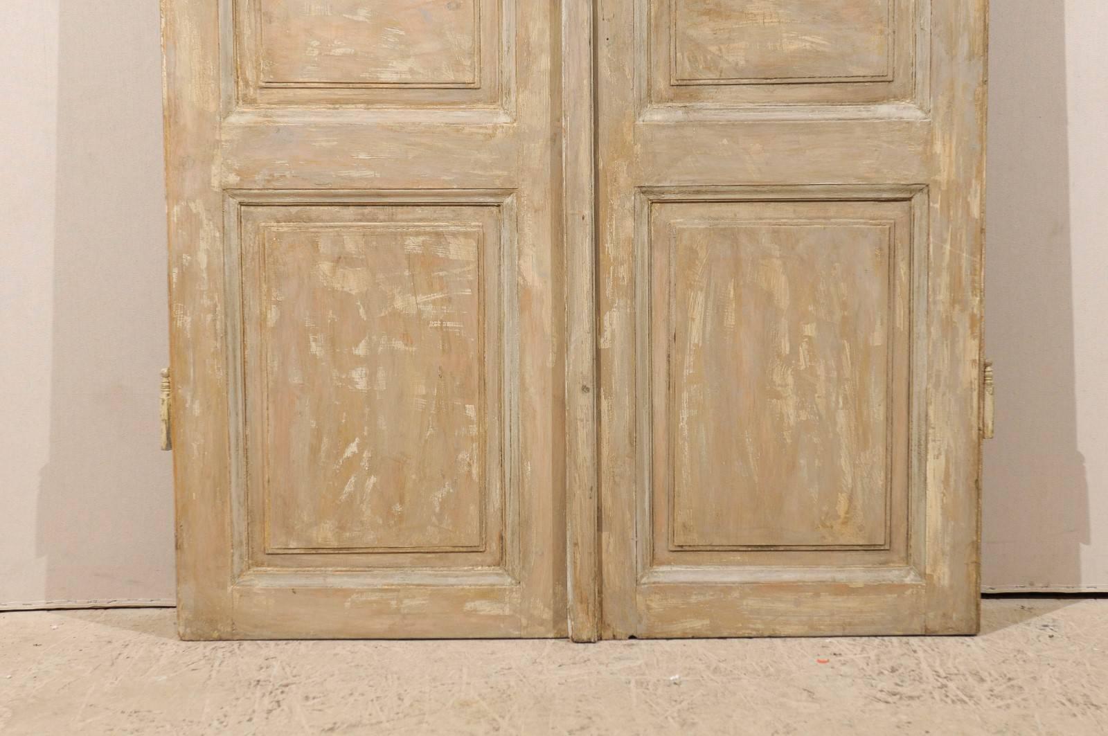 French Pair of 19th C. Three-Panel Painted Wood Doors, Approximately 8.75' Tall 2