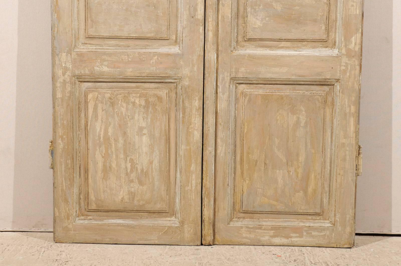 French Pair of 19th C. Three-Panel Painted Wood Doors, Approximately 8.75' Tall 3