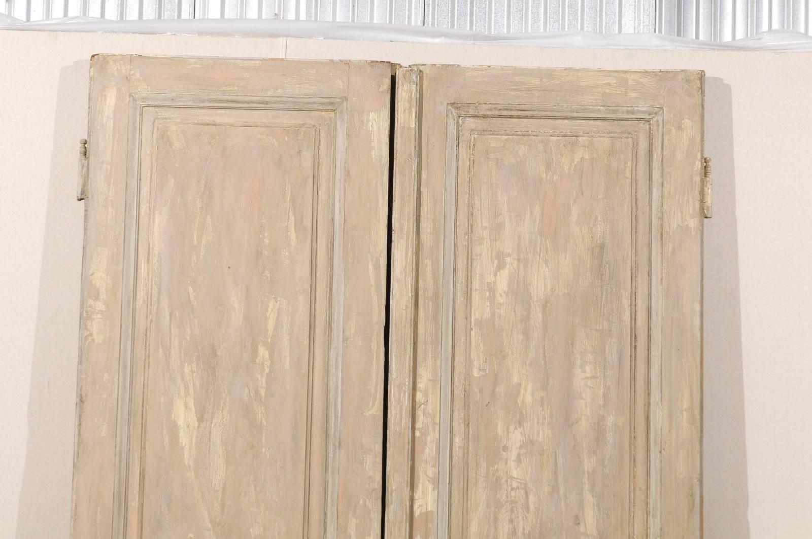 19th Century French Pair of 19th C. Three-Panel Painted Wood Doors, Approximately 8.75' Tall