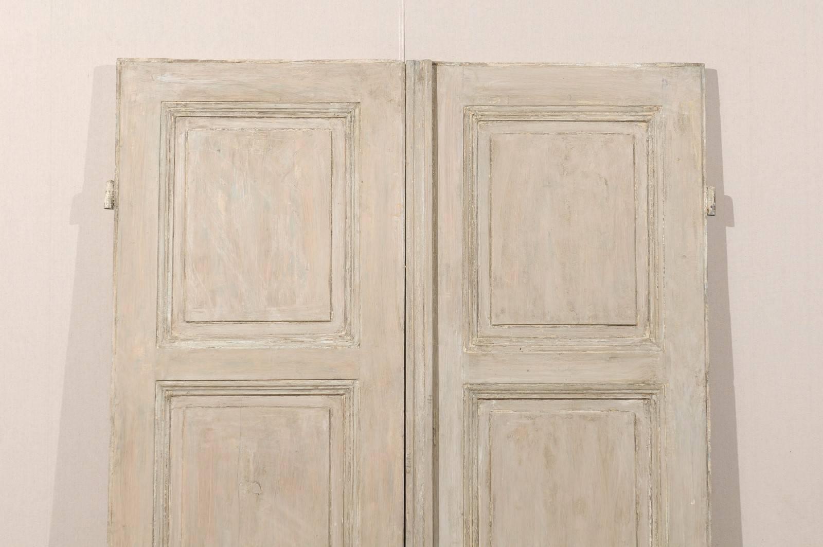 Wood Pair of French Grey Painted Doors, Grey Color with Some Taupe Colored Accents