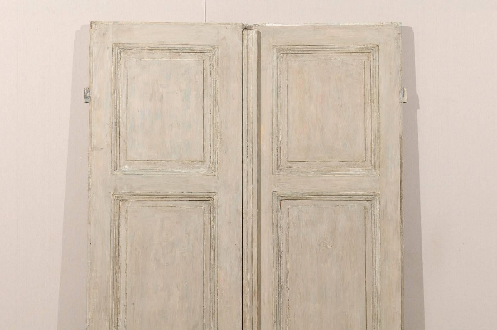 19th Century Pair of French Grey Painted Doors, Grey Color with Some Taupe Colored Accents