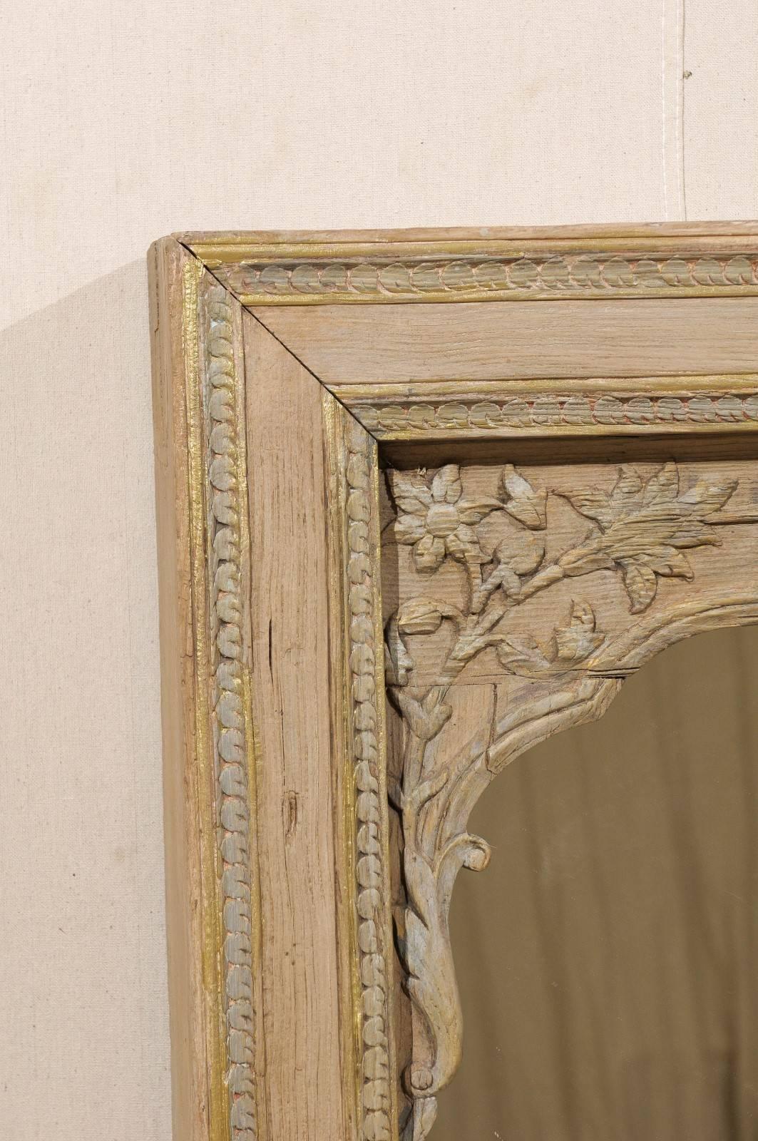 Intricately Carved British Colonial Style Wood Mirror, Soft Natural Tones In Good Condition In Atlanta, GA