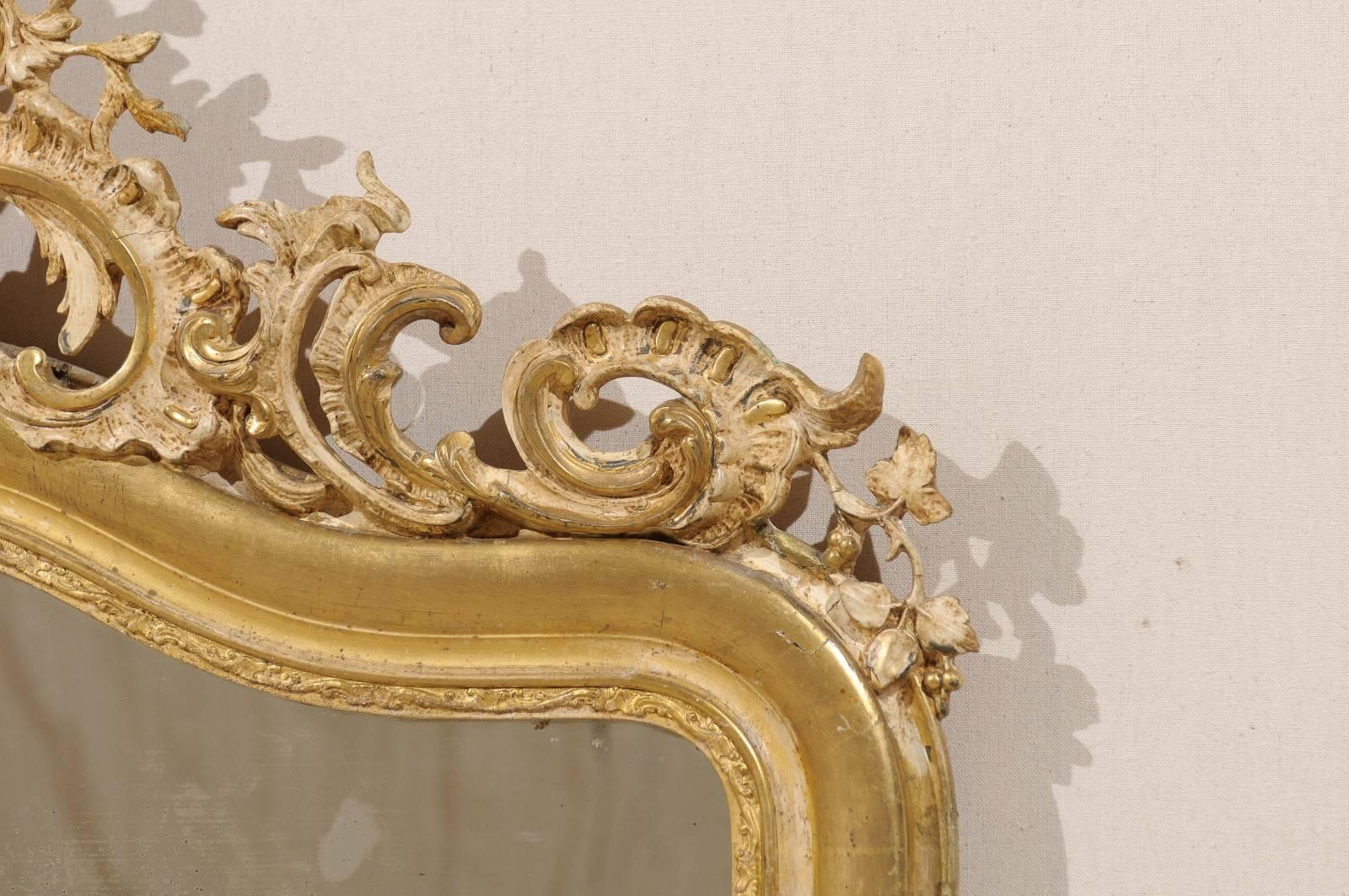 French Rococo Style Gilt Wood Mirror with Ornately Carved Crest, Mid 19th C. 3
