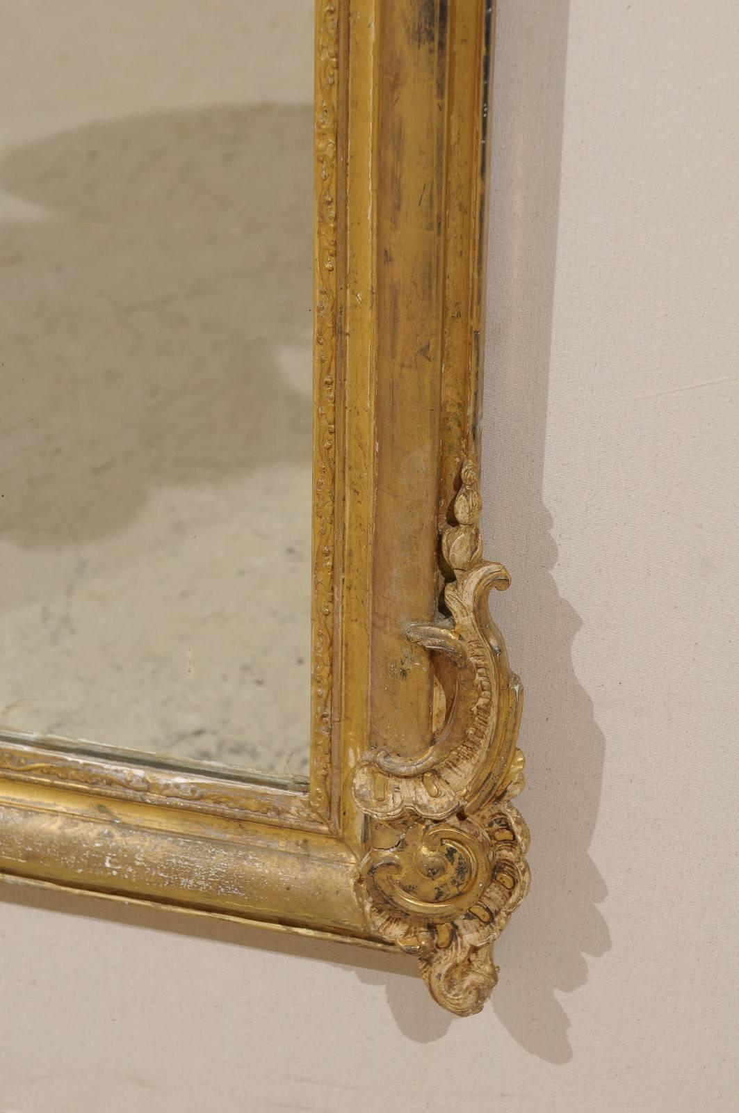 French Rococo Style Gilt Wood Mirror with Ornately Carved Crest, Mid 19th C. 4