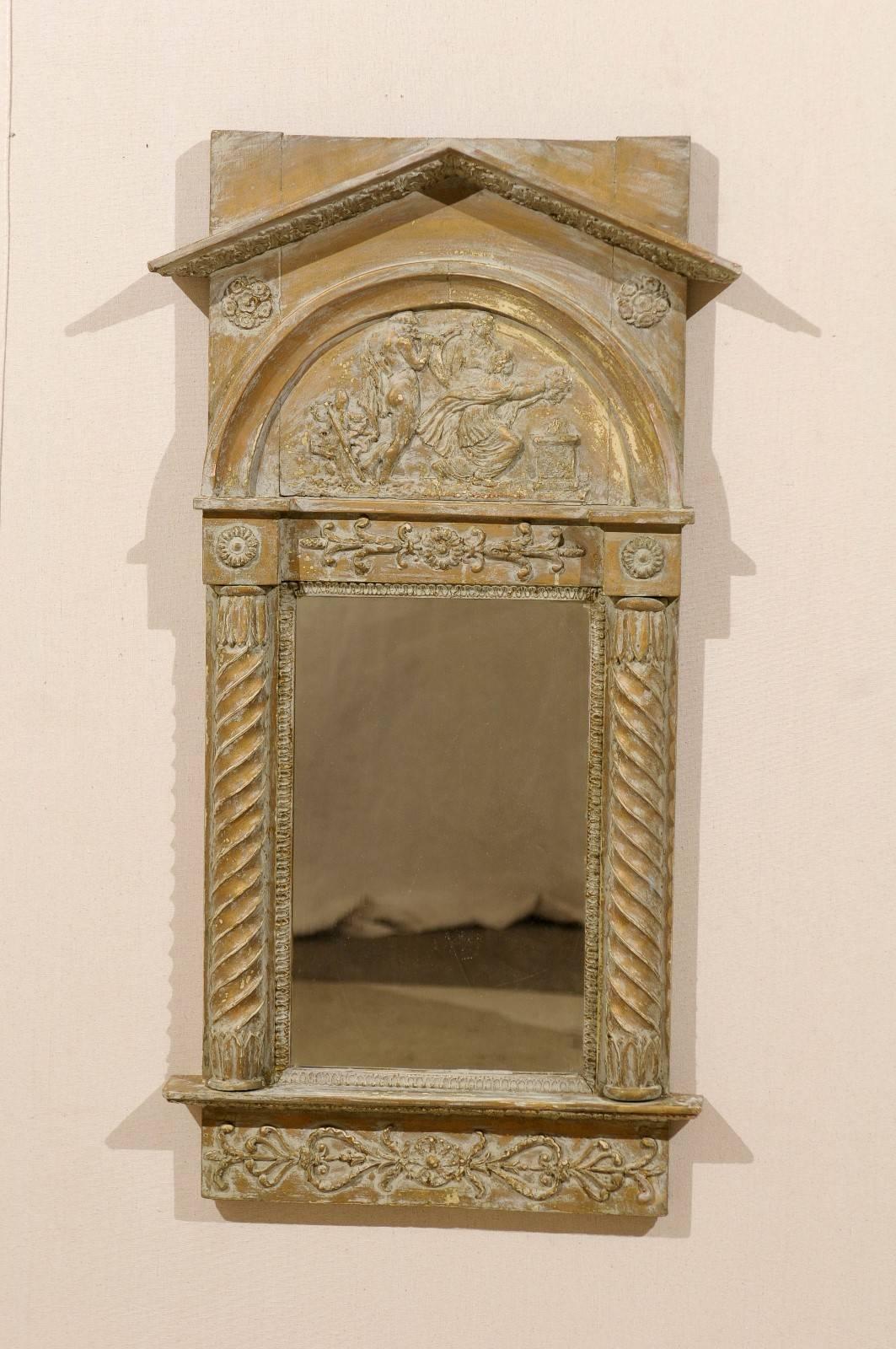 Painted Neoclassical Swedish Wood Mirror with Twisted Columns, circa 1820