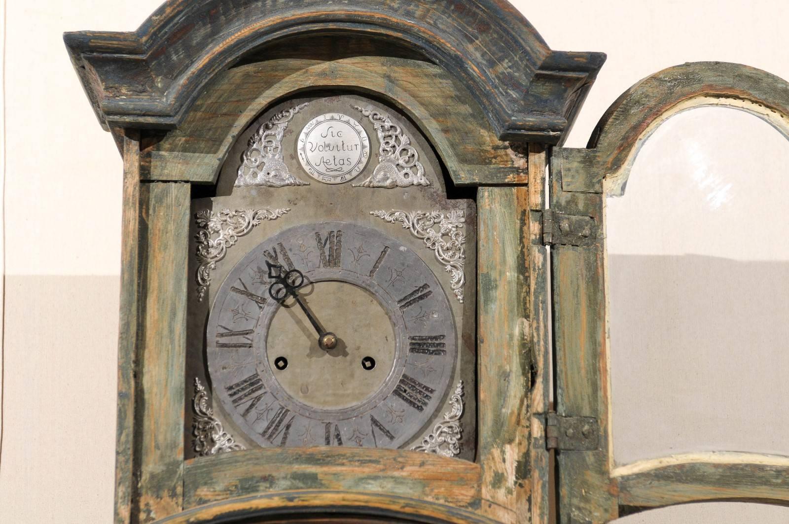 Late 18th Century Swedish Wooden Clock with Bonnet Shaped Crest 2
