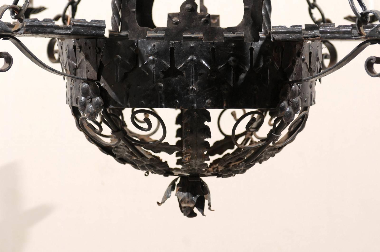 An Italian Pair of Forged Iron Basket-Shaped Five-Light Chandeliers   6