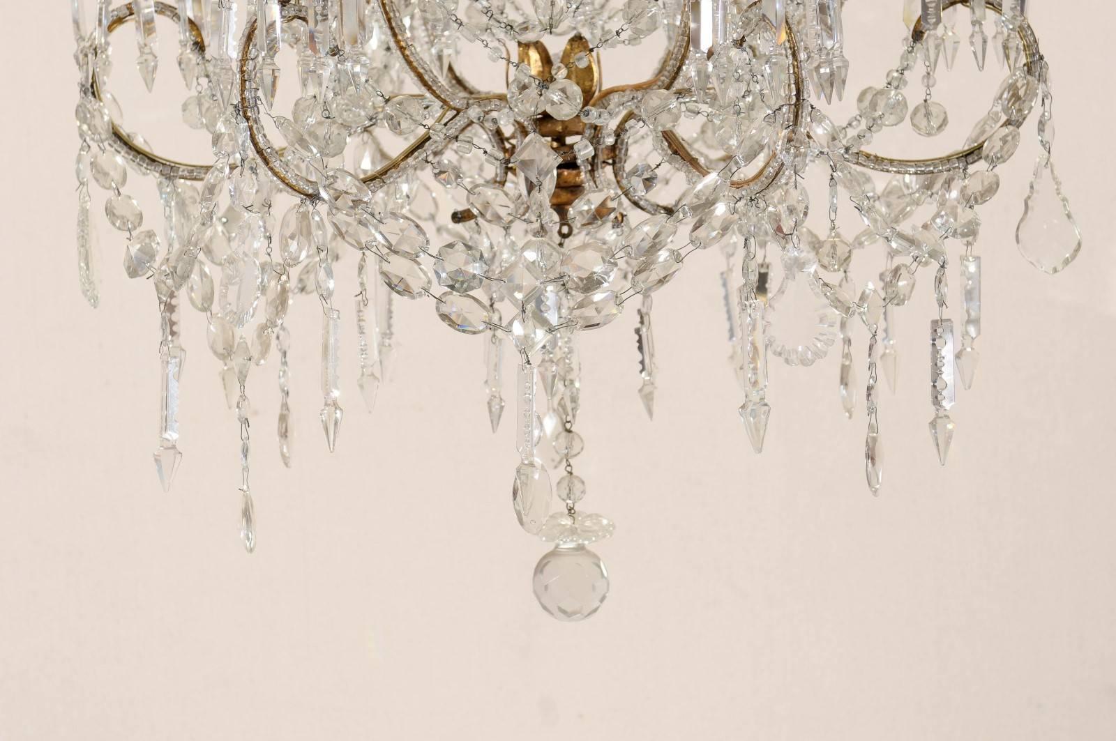 French Crystal and Gilded Iron Chandelier with Scroll Arms and Ornate Beading 4