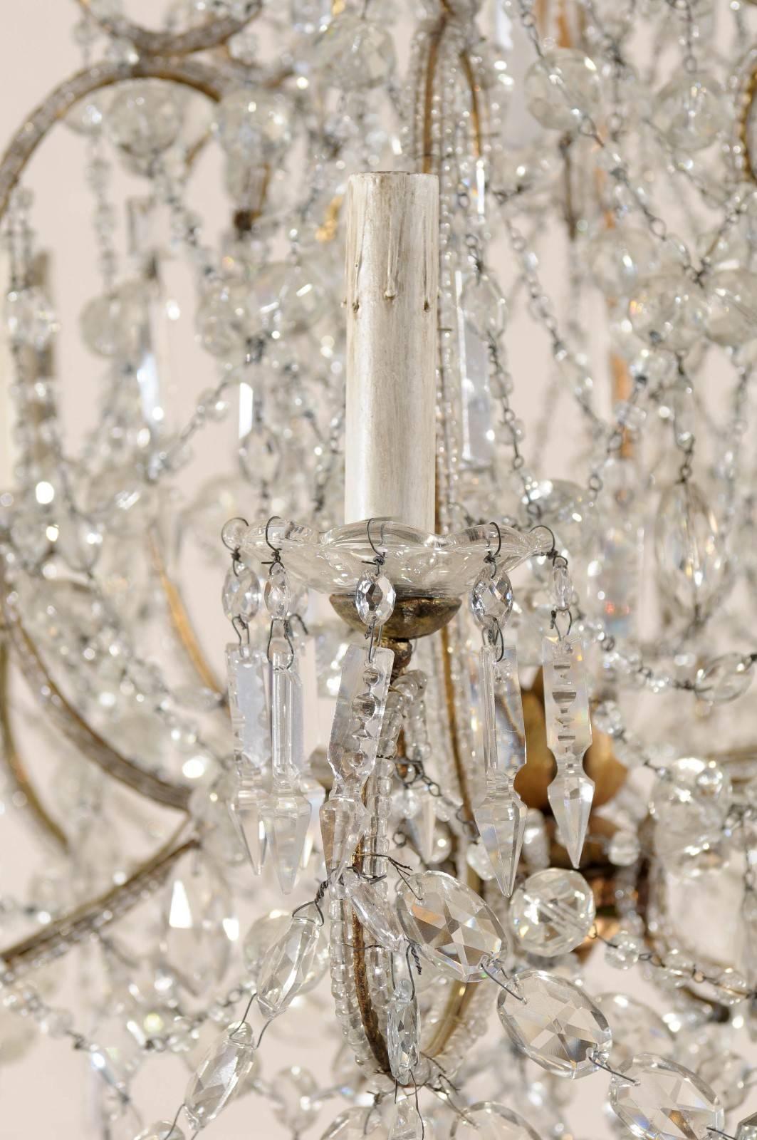 French Crystal and Gilded Iron Chandelier with Scroll Arms and Ornate Beading 3