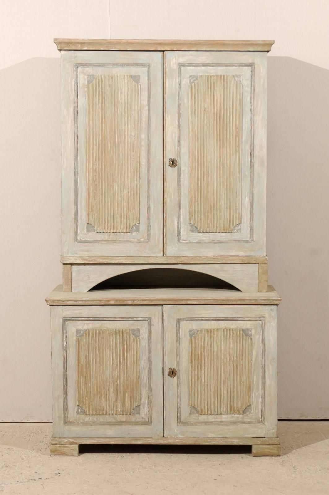 Painted Period Gustavian Swedish Cabinet from 19th Century with Many Interior Shelves