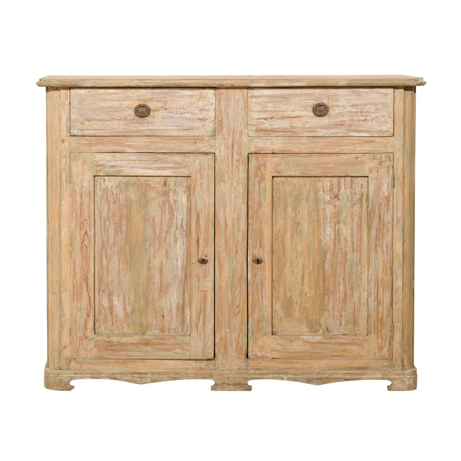 Aparador sueco de madera pintada con dos cajones y dos puertas del siglo XIX