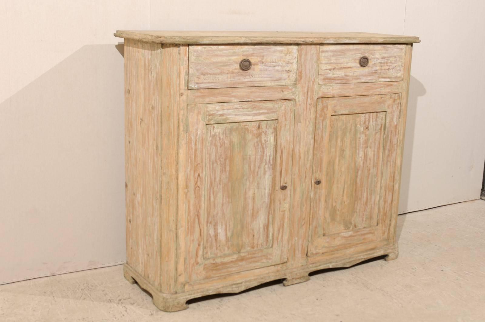 Swedish Painted Wood Buffet with Two Drawers and Two Doors from the 19th Century In Good Condition For Sale In Atlanta, GA