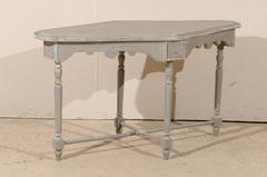 French Diamond Shaped Table with Nicely Scalloped Skirt and Turned Legs