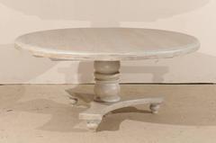 Round Teak Wood Dining Table with Central Pedestal and Tripod Base