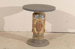 Italian 19th Century Round Marble-Top Drink Table with Wraparound Carving, Brown