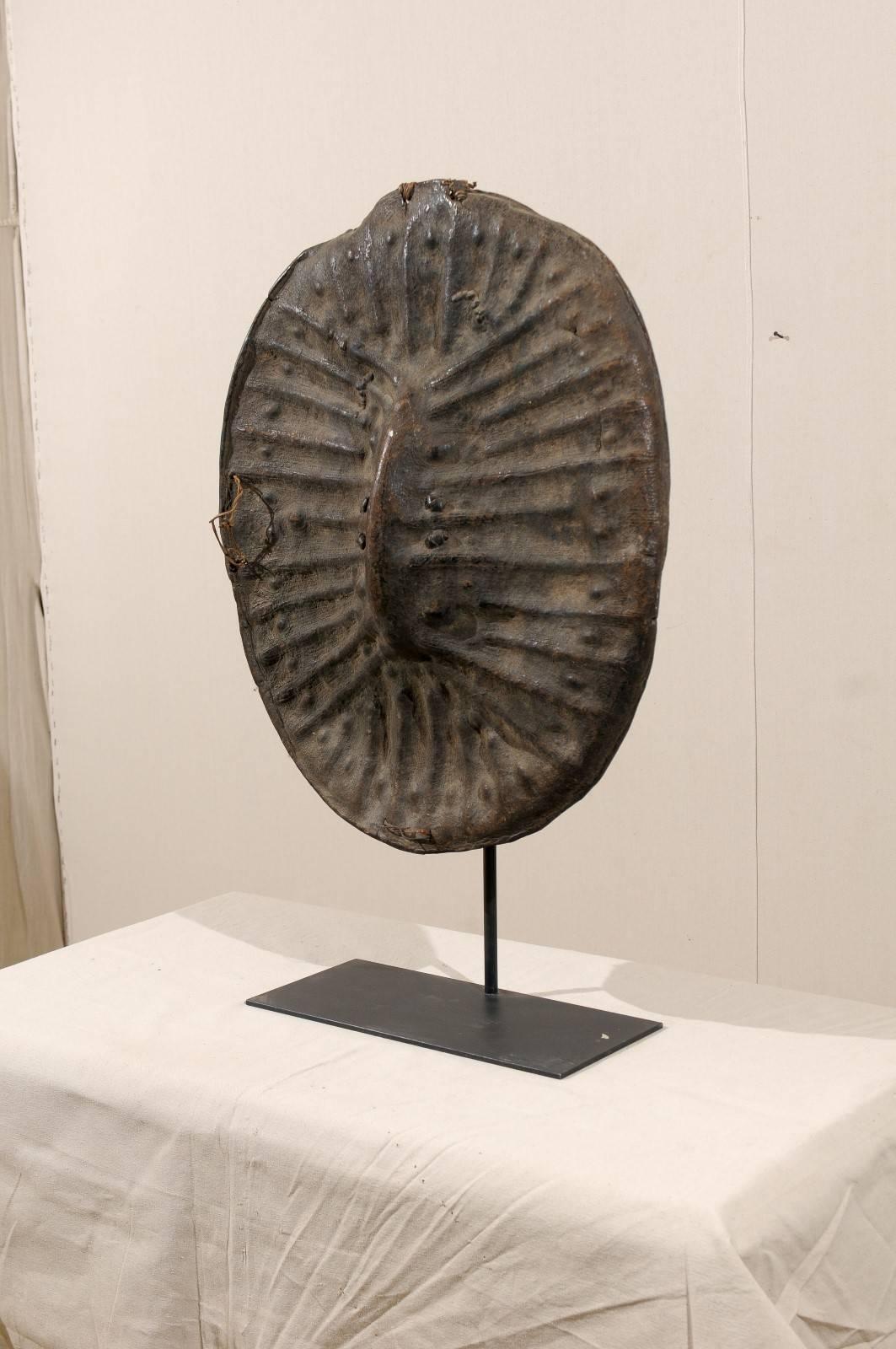 Ethiopian Leather Shield on Custom Metal Stand from the Early 20th Century 1