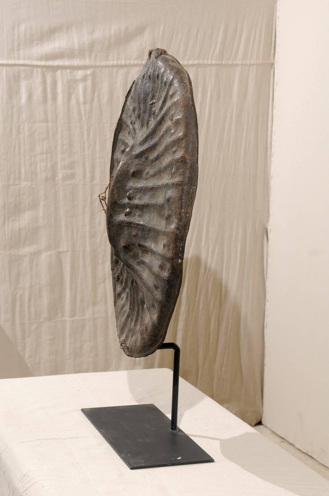 Ethiopian Leather Shield on Custom Metal Stand from the Early 20th Century 2