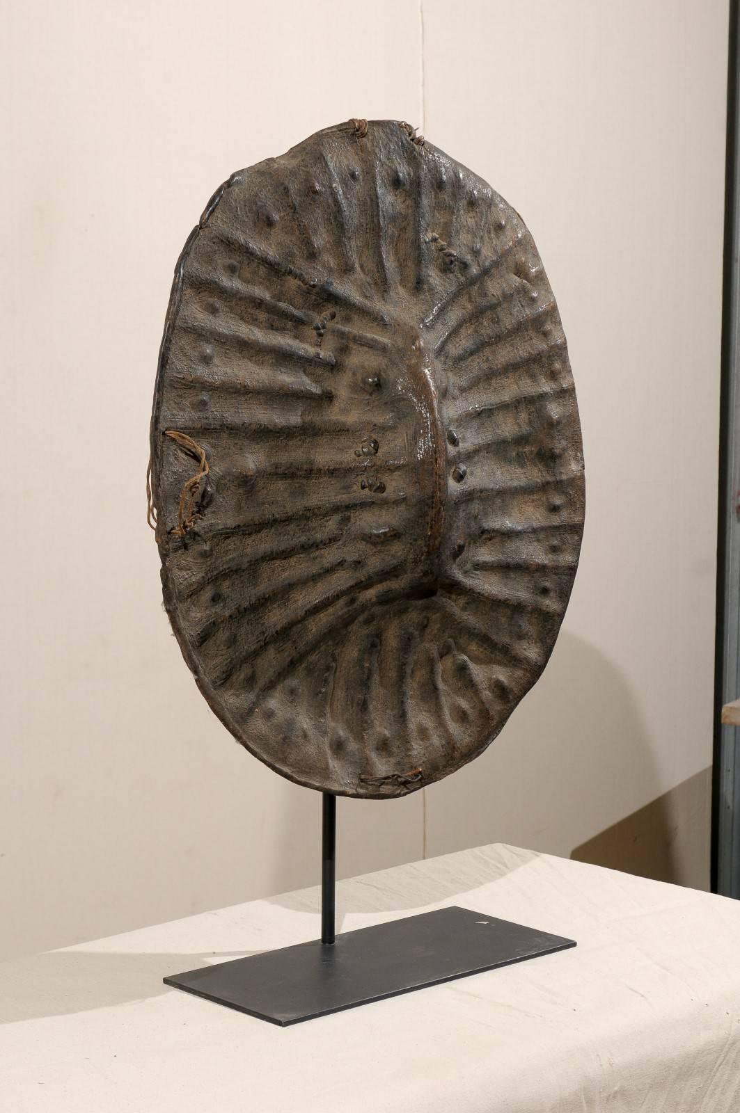 Ethiopian Leather Shield on Custom Metal Stand from the Early 20th Century In Good Condition In Atlanta, GA