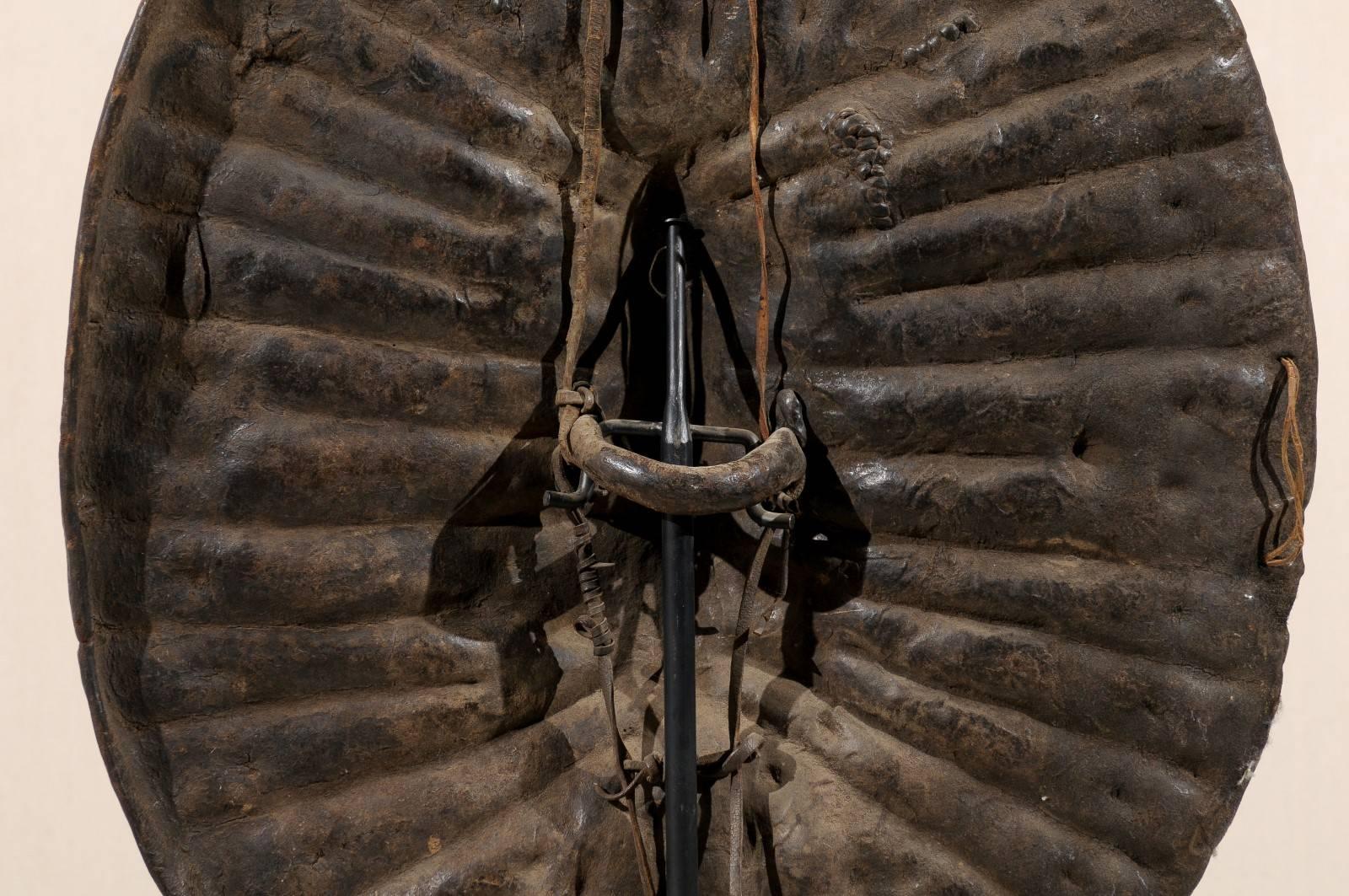 Ethiopian Leather Shield on Custom Metal Stand from the Early 20th Century 3