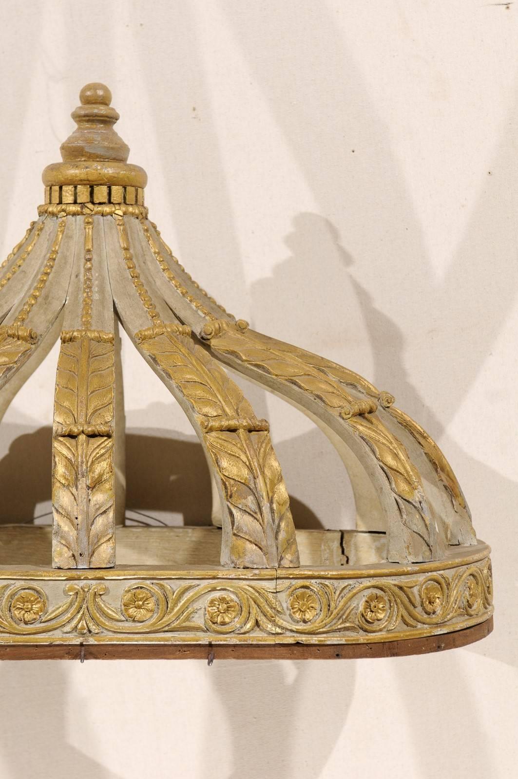 Wood Italian Bed Corona or Bed Crown with Gilt Accents and Carved Rinceaux Frieze
