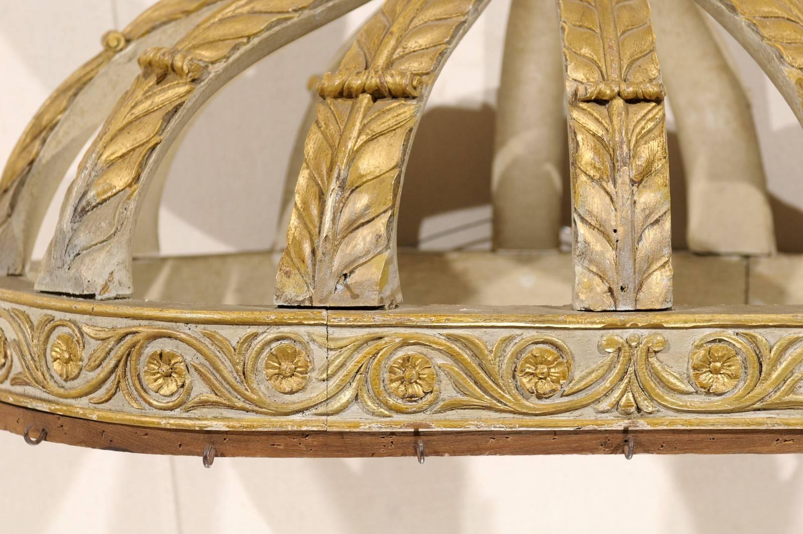 Italian Bed Corona or Bed Crown with Gilt Accents and Carved Rinceaux Frieze 2